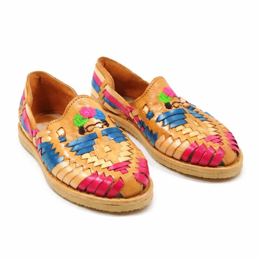 Kids Mexican Huarache Sandals Multicolor Woven Leather Size 22 | Handmade